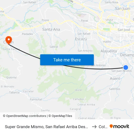 Super Grande Mismo, San Rafael Arriba Desamparados to Colón map