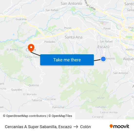 Cercanías A Super Sabanilla, Escazú to Colón map