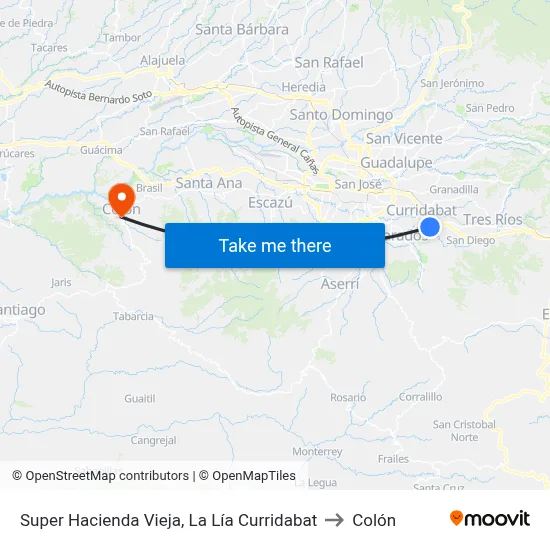 Super Hacienda Vieja, La Lía Curridabat to Colón map