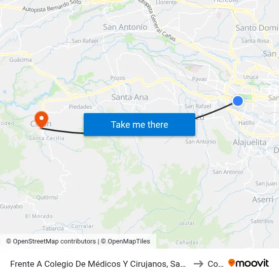 Frente A Colegio De Médicos Y Cirujanos, Sabana Sur San José to Colón map