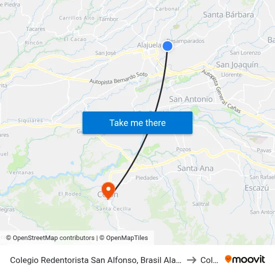 Colegio Redentorista San Alfonso, Brasil Alajuela to Colón map