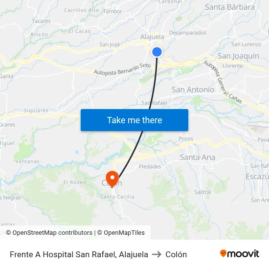 Frente A Hospital San Rafael, Alajuela to Colón map