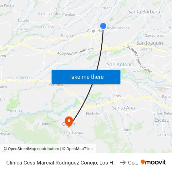 Clínica Ccss Marcial Rodríguez Conejo, Los Higuerones Alajuela to Colón map