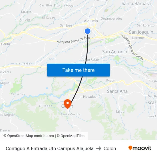 Contiguo A Entrada Utn Campus Alajuela to Colón map