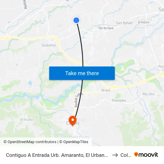 Contiguo A Entrada Urb. Amaranto, El Urbano Alajuela to Colón map