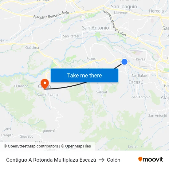 Contiguo A Rotonda Multiplaza Escazú to Colón map