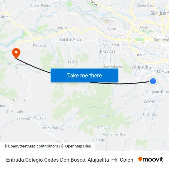 Entrada Colegio Cedes Don Bosco, Alajuelita to Colón map