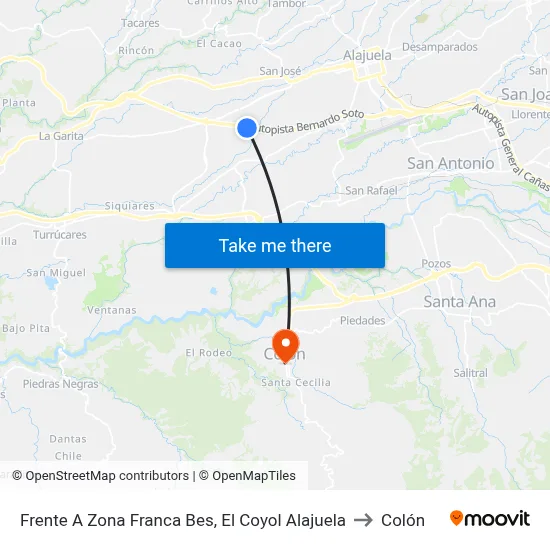 Frente A Zona Franca Bes, El Coyol Alajuela to Colón map
