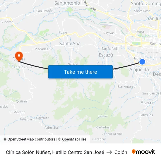 Clínica Solón Núñez, Hatillo Centro San José to Colón map