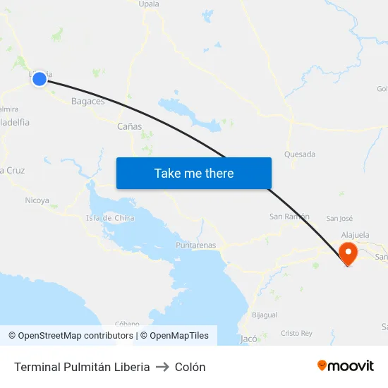 Terminal Pulmitán Liberia to Colón map