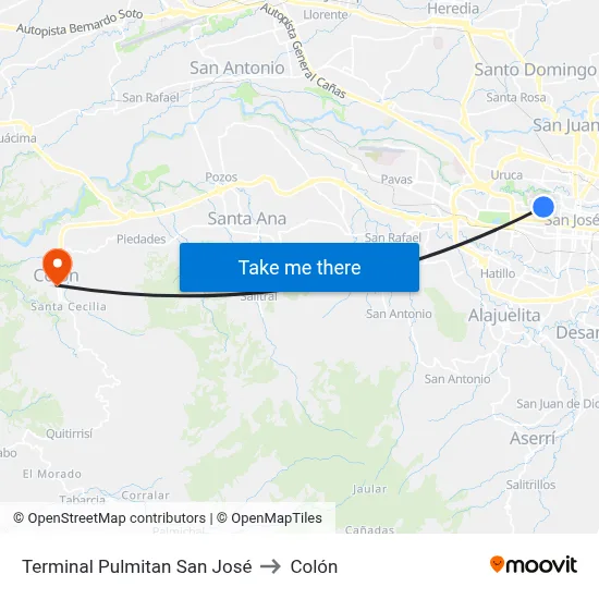 Terminal Pulmitan San José to Colón map