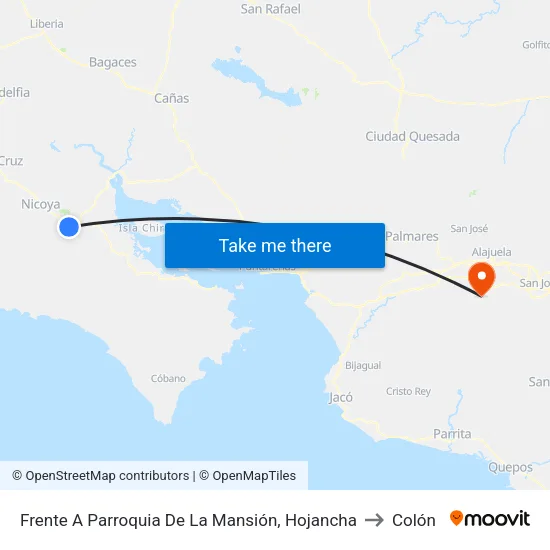 Frente A Parroquia De La Mansión, Hojancha to Colón map