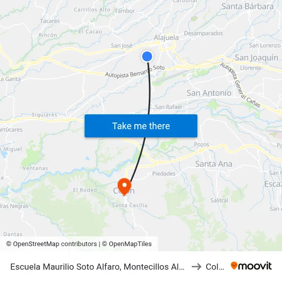 Escuela Maurilio Soto Alfaro, Montecillos Alajuela to Colón map