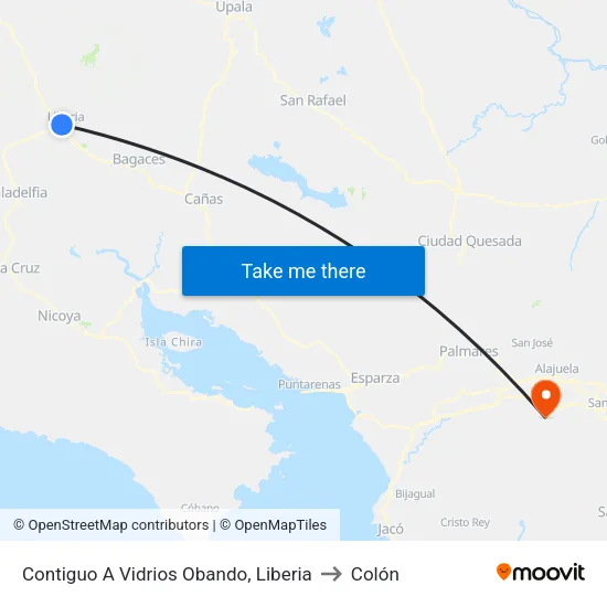 Contiguo A Vidrios Obando, Liberia to Colón map