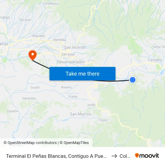Terminal El Peñas Blancas, Contiguo A Puente to Colón map
