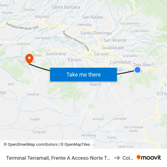 Terminal Terramall, Frente A Acceso Norte Terramall to Colón map