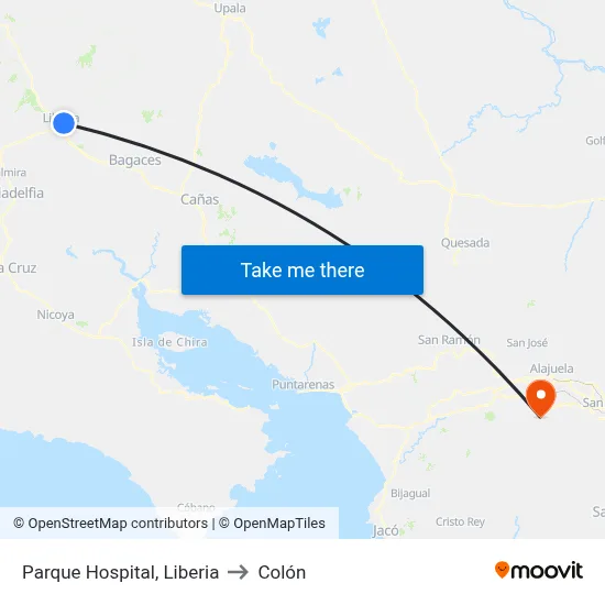 Parque Hospital, Liberia to Colón map