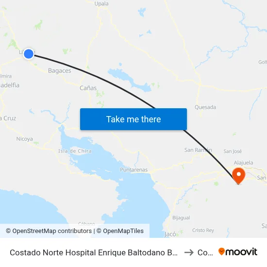 Costado Norte Hospital Enrique Baltodano Briceño, Liberia to Colón map