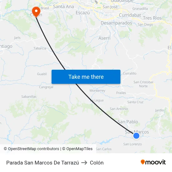 Parada San Marcos De Tarrazú to Colón map