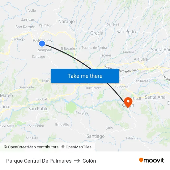 Parque Central De Palmares to Colón map