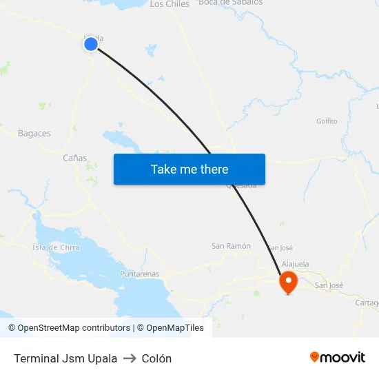 Terminal Jsm Upala to Colón map