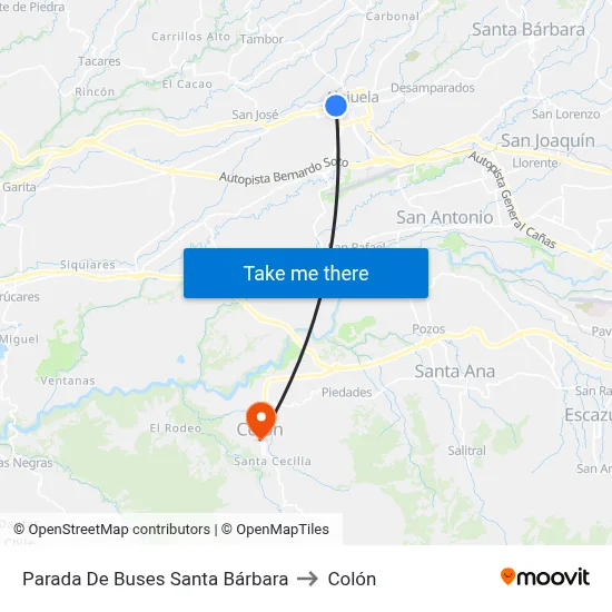 Parada De Buses Santa Bárbara to Colón map
