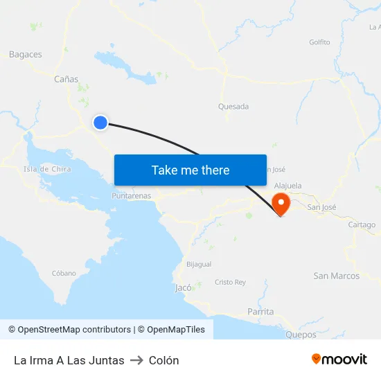 La Irma A Las Juntas to Colón map