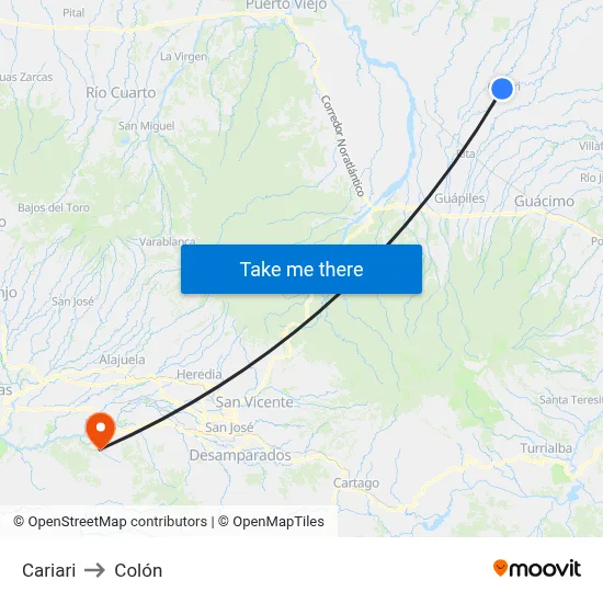 Cariari to Colón map