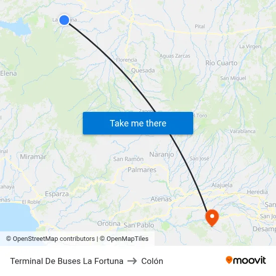 Terminal De Buses La Fortuna to Colón map