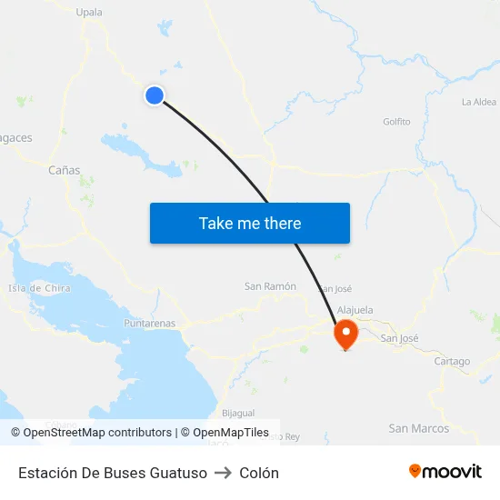 Estación De Buses Guatuso to Colón map