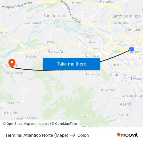 Terminal Atlántico Norte (Mepe) to Colón map