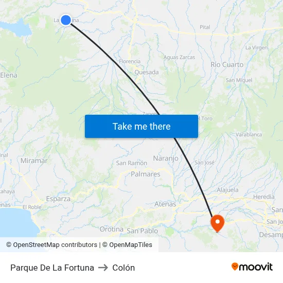 Parque De La Fortuna to Colón map