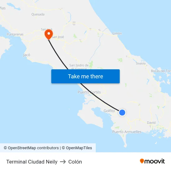 Terminal Ciudad Neily to Colón map