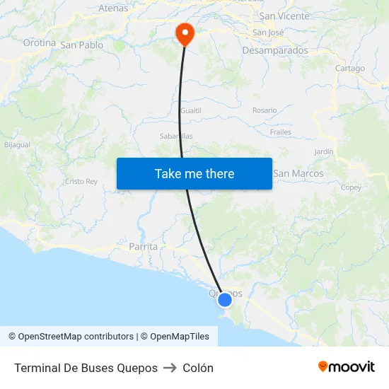 Terminal De Buses Quepos to Colón map