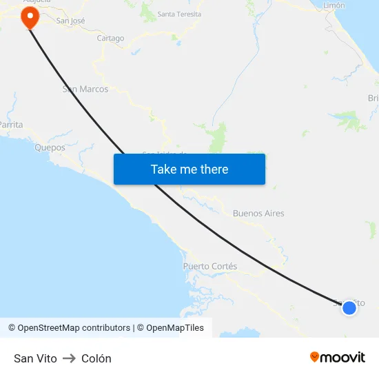 San Vito to Colón map