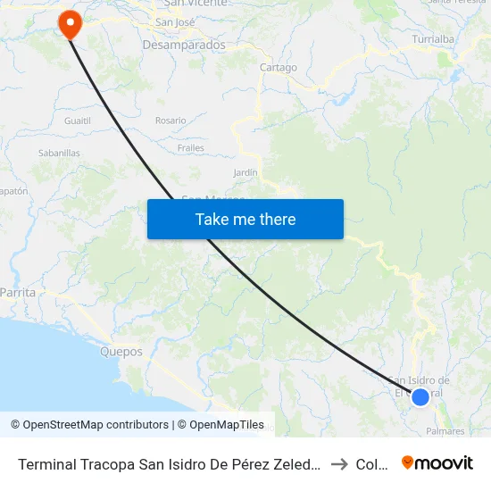 Terminal Tracopa San Isidro De Pérez Zeledón to Colón map