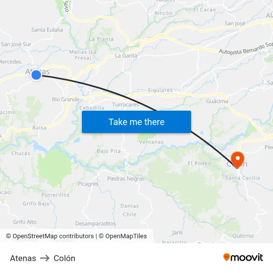 Atenas to Colón map