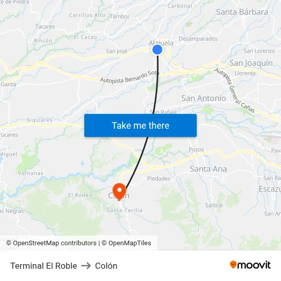Terminal El Roble to Colón map
