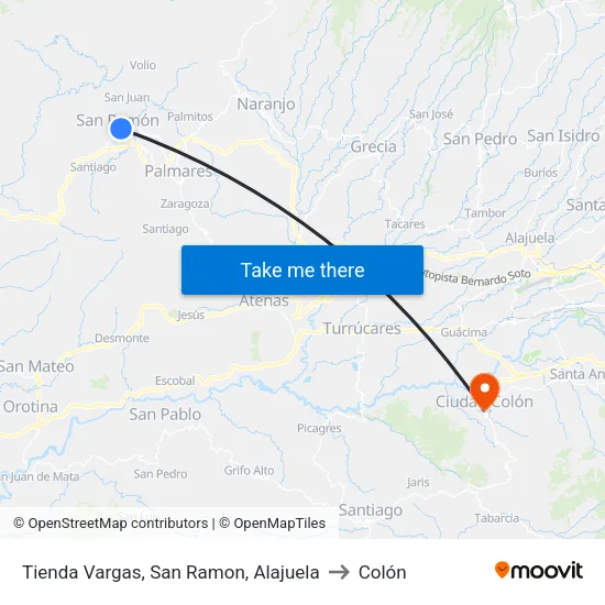 Tienda Vargas, San Ramon, Alajuela to Colón map