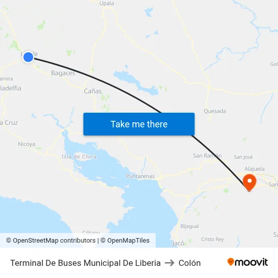 Terminal De Buses Municipal De Liberia to Colón map