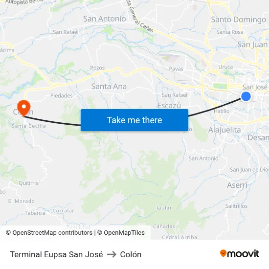 Terminal Eupsa San José to Colón map