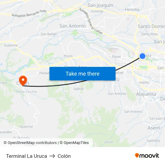 Terminal La Uruca to Colón map