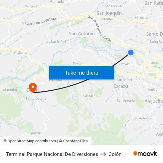 Terminal Parque Nacional De Diversiones to Colón map