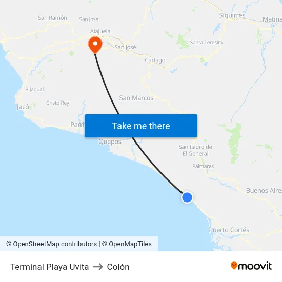 Terminal Playa Uvita to Colón map