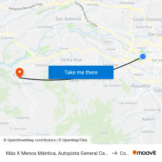 Más X Menos Mántica, Autopista General Cañas San José to Colón map