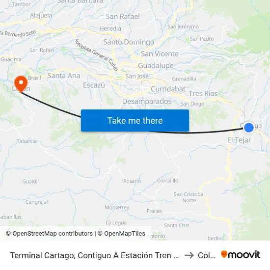 Terminal Cartago, Contiguo A Estación Tren Cartago to Colón map