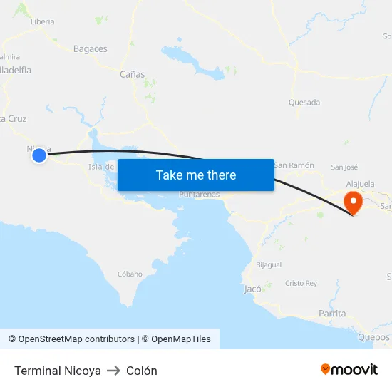 Terminal Nicoya to Colón map