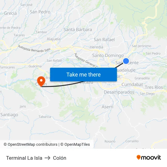 Terminal La Isla to Colón map