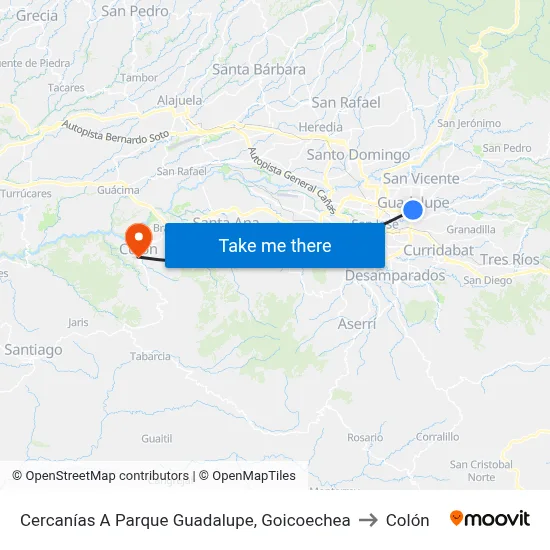 Cercanías A Parque Guadalupe, Goicoechea to Colón map