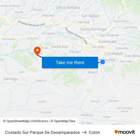 Costado Sur Parque De Desamparados to Colón map